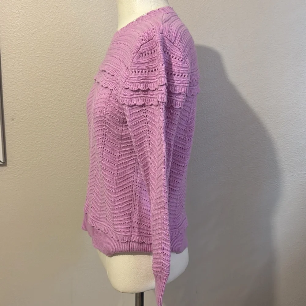 J.Crew Crewneck Scalloped Pointelle Lavender Knit Wool Blend Women's Sweater